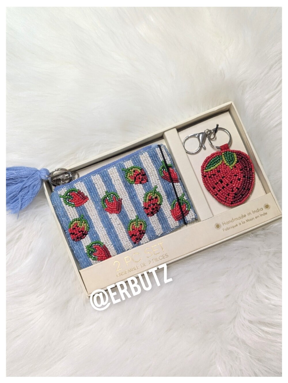 SOL and MER 2 Pc Beaded Strawberry Pouch and Keychain Boxed Set 🍓